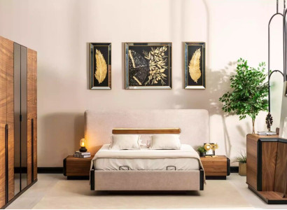 Bed +2x Bedside tables 5 pieces. Bedroom Set Designer Luxury Bedroom